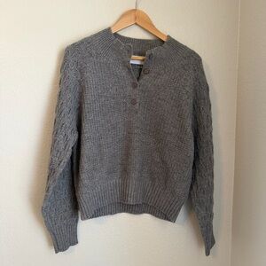 NWT, Self Contrast x Anthropologie Knit Textured Henley Gray Sweater, Large